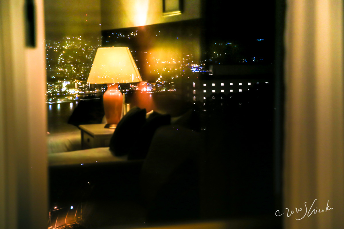 ホテルの窓からの夜景